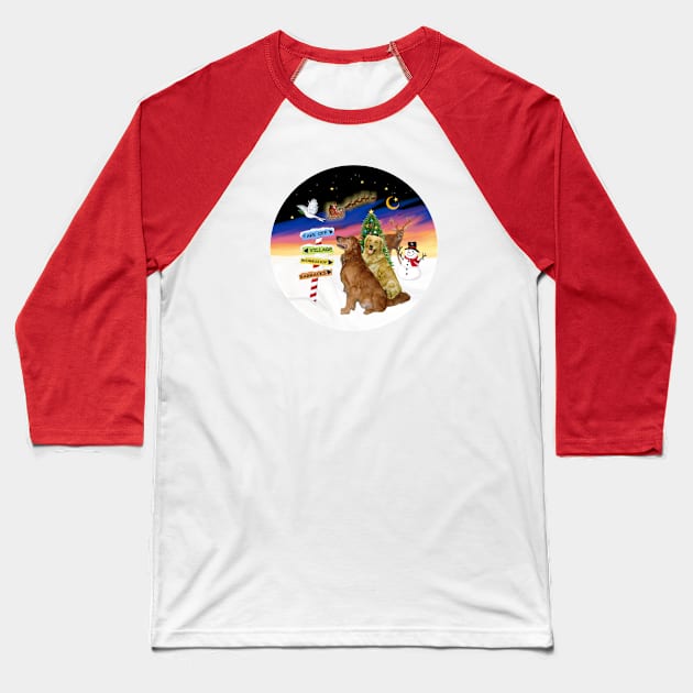 "Christmas Signs" with Two Golden Retrievers Baseball T-Shirt by Dogs Galore and More